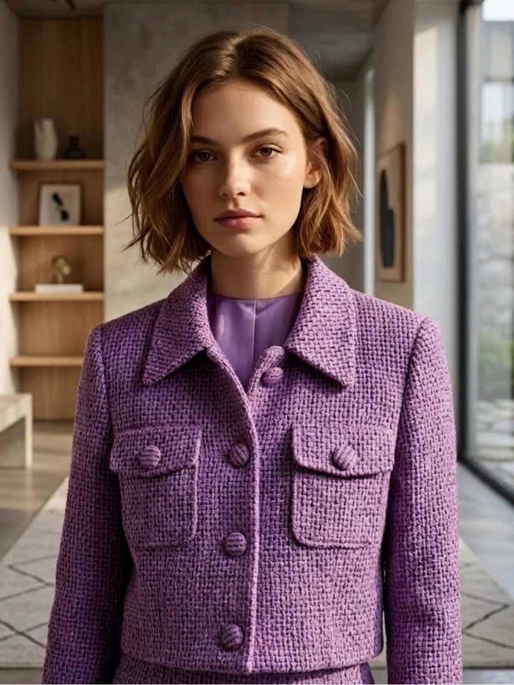 & Other Stories Lavender Bouclé Cropped Jacket